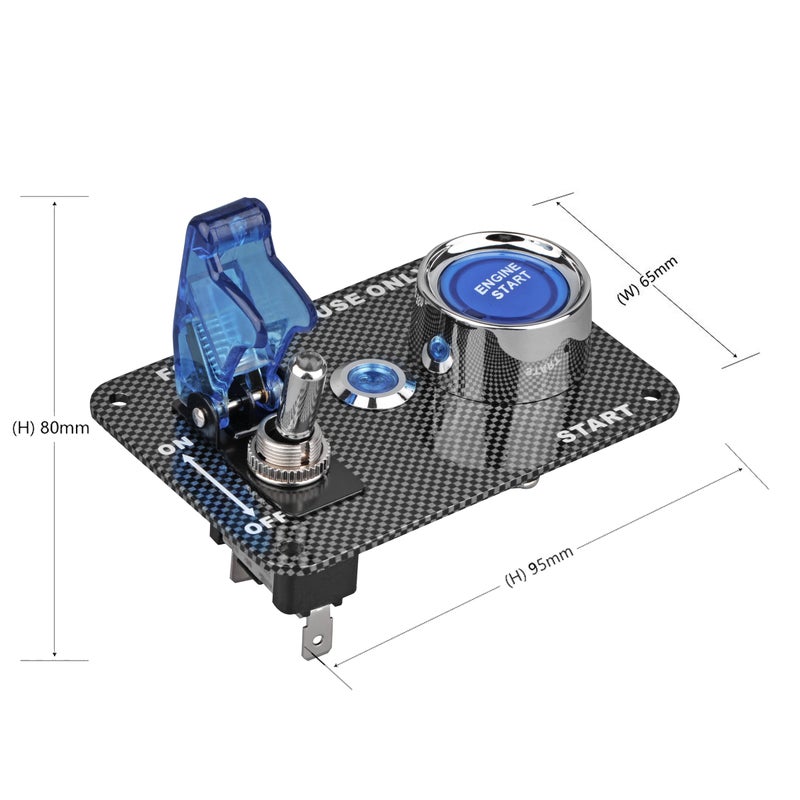 Jtron DC12V Racing Car Ignition Switch Panel Carbon Fiber Rocking Switch+Engine Start Push Button with Blue Indicator Light (Blue) - Image 5